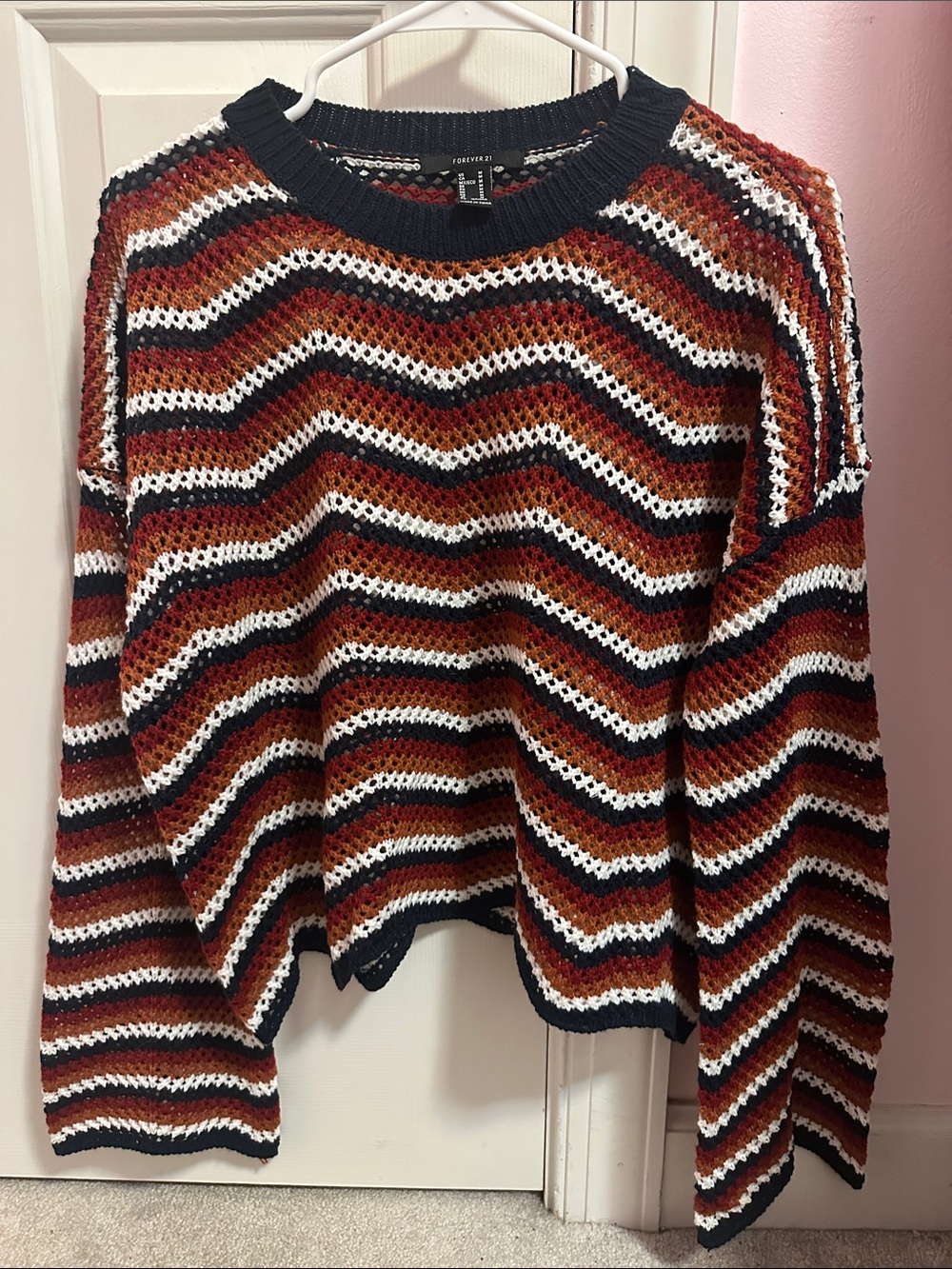 Forever 21 crochet striped bell sleeve sweater